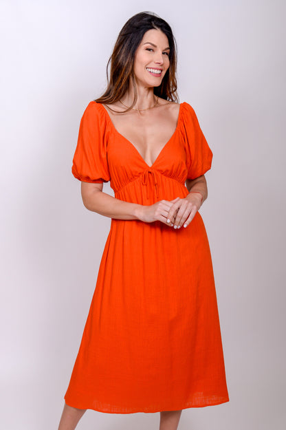 V Neckline Tie Back Midi Dress